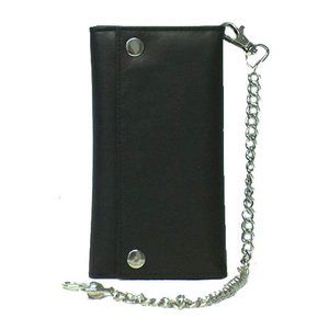 Tri-fold Genuine Cowhide Leather Biker / Truckers' Wallet Black #4695